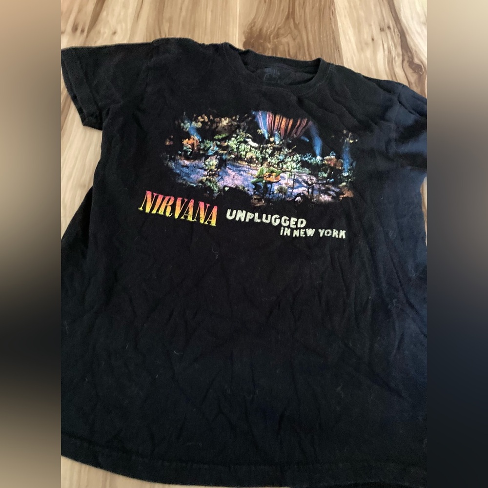 Nirvana Live Unplugged In New York Black T-Shirt Mens S Front And Back